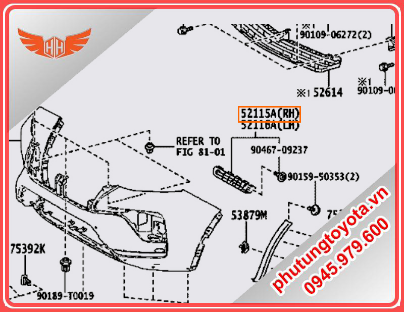 Bát cản trước Toyota Fortuner 2021 chính hãng